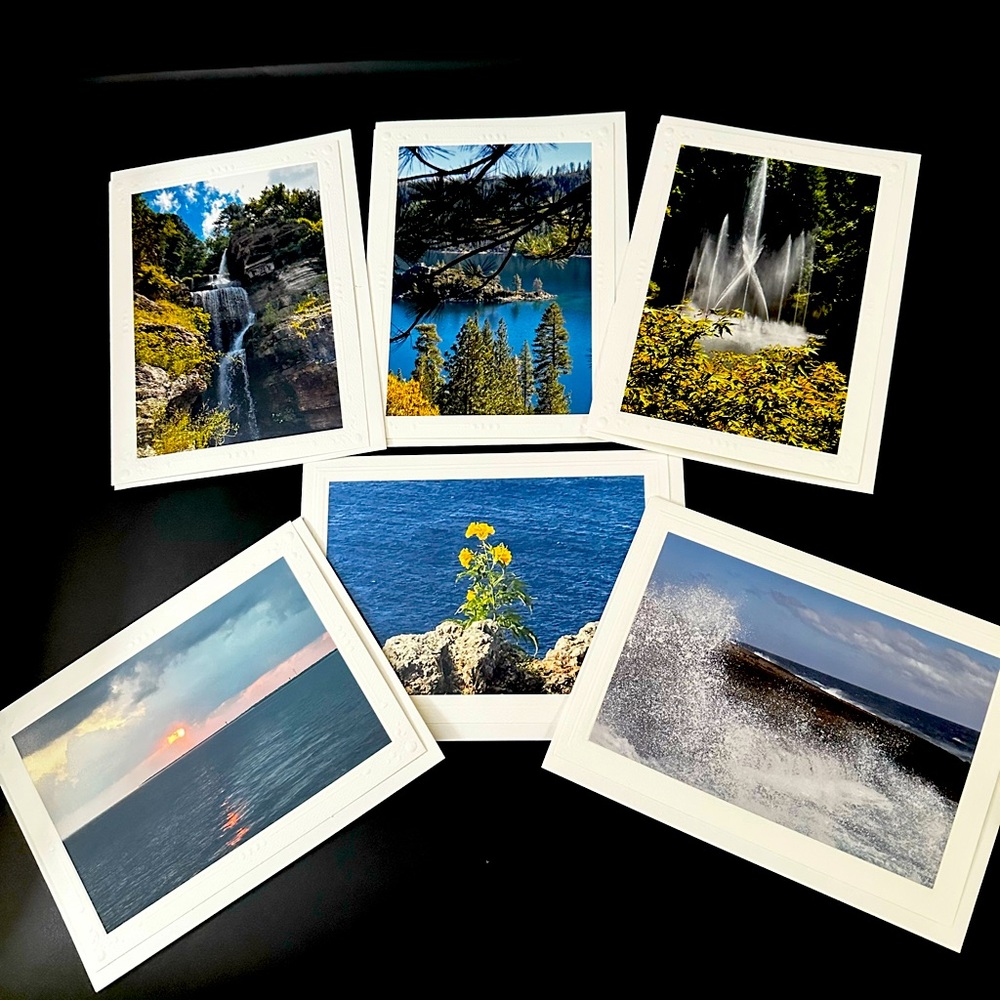 READY MADE GIFT! Set of 6 Beautiful Photo Note Cards of Water Scenes - 5 by 7